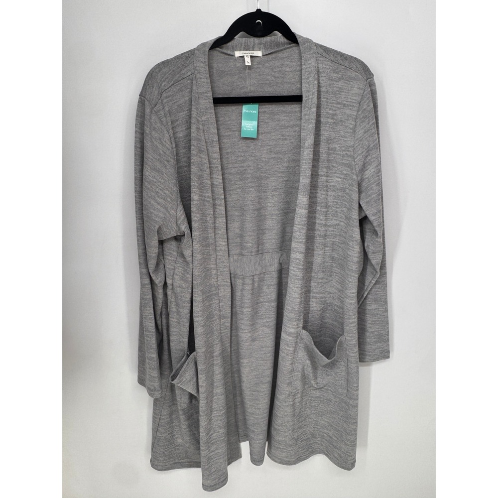 Maurices Cardigan Women 1X Gray NWT Open Front Back Tie Pockets Heathered